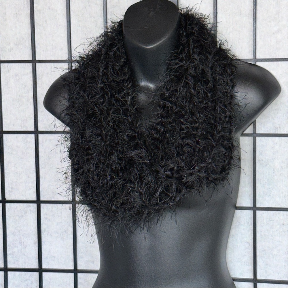 Adorable Versatile Black Infinity Fluffy Scarf - image 4